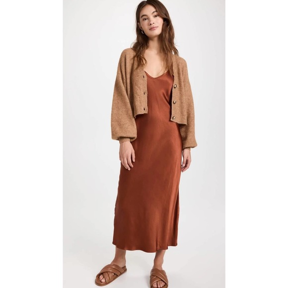 ENZA COSTA Dress Womens XS 0 Rust Satin Bias Slip Maxi Spaghetti Strap NWOT - Picture 3 of 16